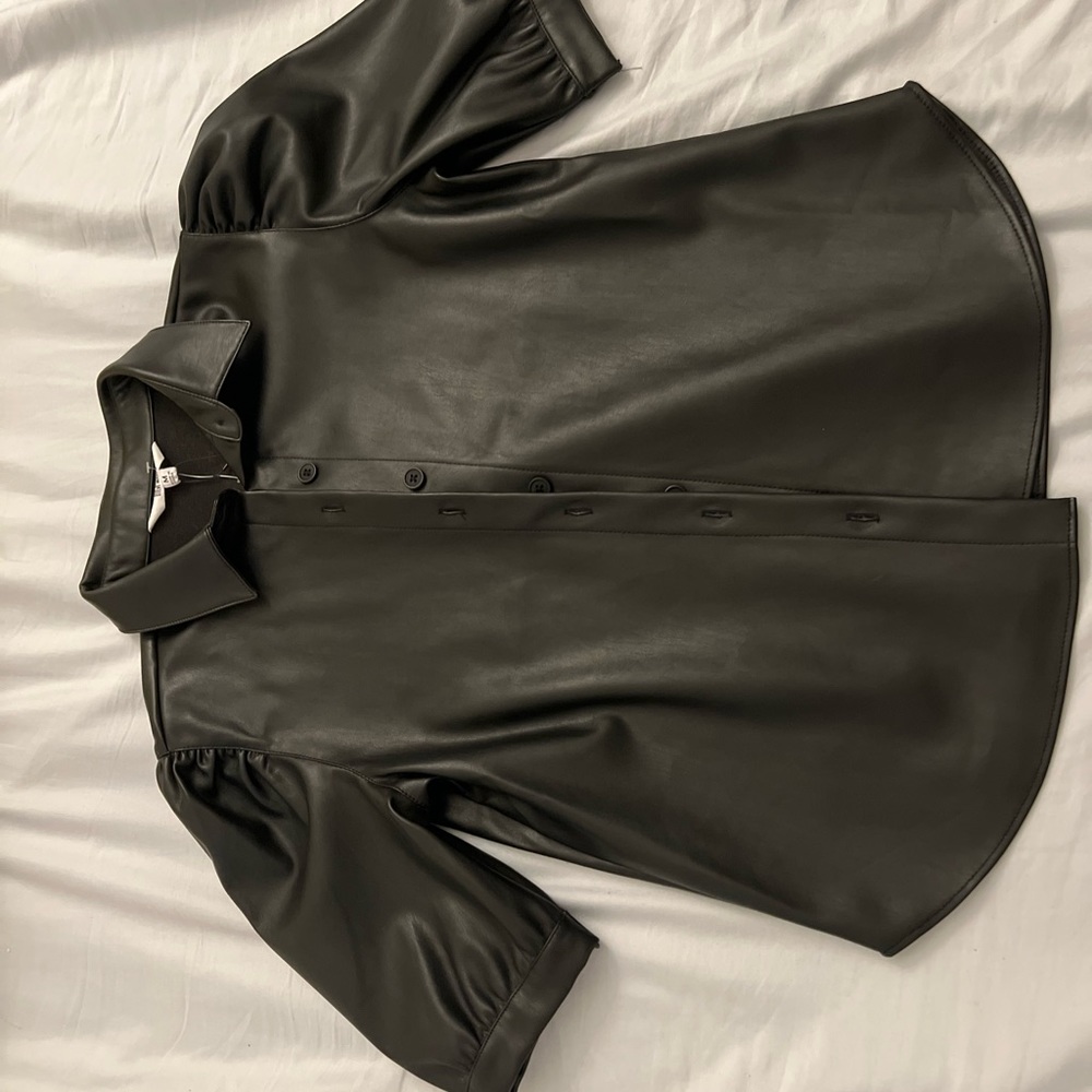 Steve Madden faux leather button up top